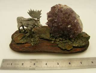 Moose Scene Sculpture Carving Diorama Amethyst Geode  