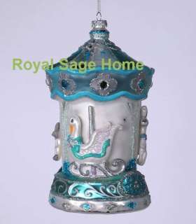   Collection Teal Blue Amusement Park Carousel Glass Ornament  