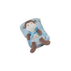   Chic Cuddly Knit Monkey with Animal Front Plush Blanket, Blue Baby