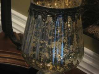 POTTERY BARN SERENA ANTIQUE MERCURY GLASS HURRICANE LAMP~SMALL~NEW 