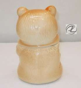 Vintage Cookie Jar Bear Brown Tan White Canister Teddy Bear Cookie Jar 
