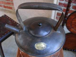 LARGE Antique English Copper Water Kettle Pot Brass Tag  