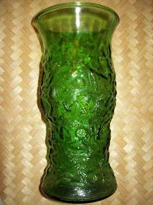 Vintage E O BRODY Green Glass Flower VASE Texture RETRO  