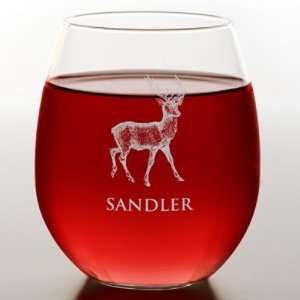  Vintage Deer Stemless Red Wine Glass
