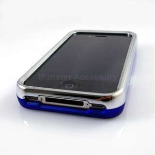 Blue Chrome Kickstand Hard Case Cover for Apple iPhone 4S Sprint 