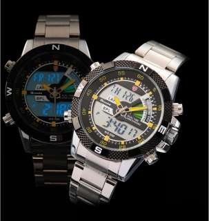 SHARK Mens Digital Chronograph Alarm LCD Display Stainless Sport Wrist 