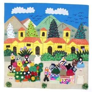 Country Market ~ Arpillera 19.25 x 19.25 Inches 