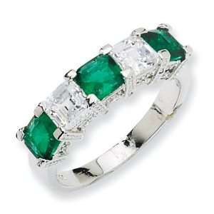 Sterling Silver Asscher cut Simulated Emerald CZ 5 stone Ring   Size 6 