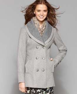 GUESS? Coat, Knit Collar Double Breasted Pea Coat