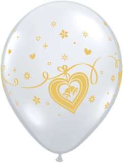 WEDDING BELLS HEARTS 11 BALLOONS GOLD ON CLEAR VALENTINES DAY W/ FREE 