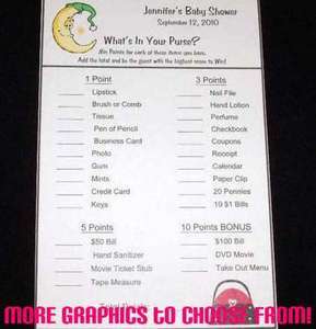 Baby Shower ~ What’s In Your Purse? ~ Personal Game Cards ~ Party 