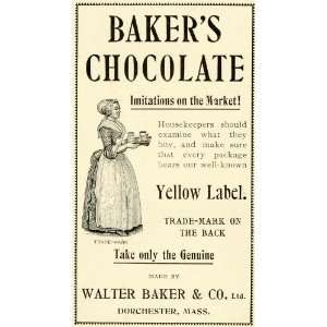  1899 Ad Walter Bakers Yellow Label Chocolate Cocoa 