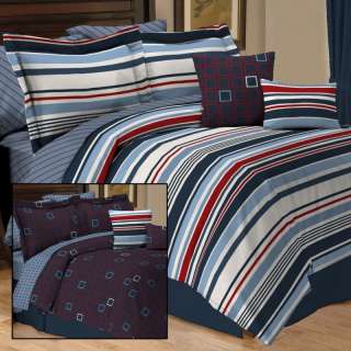   Bag Bedding Reversible Comforter 10 Pcs Blue Red With Sheet Set queen