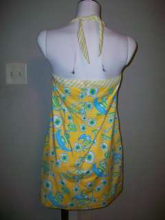 Woman Lilly Pulitzer Yellow LES MONKEYS Halter Dress Sz 6 Cotton 