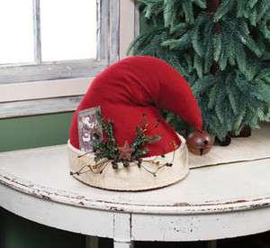 Primitive Folk Art Santa Top Hat w Rusty Star & Bells  