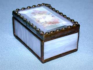   is for a Lovely Antique Slag Glass & Copper Hinged Trinket Box