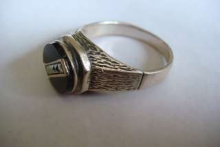 Vintage Silver black Onyx, Marcasite, Art Deco Ring S 925 DDY  