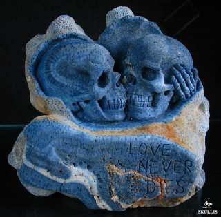 Blue Sponge Coral Skull Sculpture LOVE NEVER DIES  