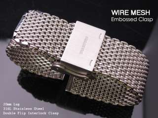 20mm Poilshed Mesh Watch Band Bracelet Wire Mesh Embossed Interlock 