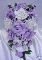 21pc Bridal bouquets wedding flower lavender/wht PETITE  