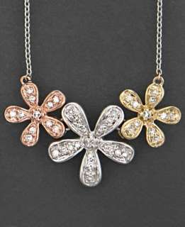 14k Gold Necklace, Tri Tone Diamond Flower (1/4 ct. t.w.)   Necklaces 