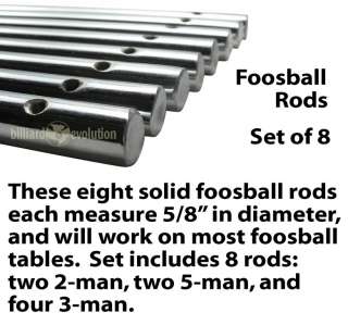 Set of 8 Solid Foosball Rods for Table Soccer 5/8 inch  