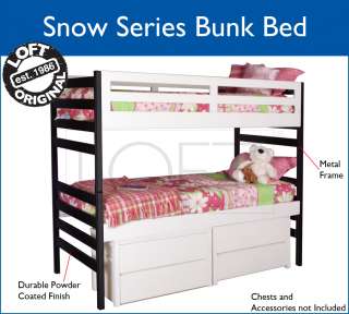 Snow Series Metal Powder Coated White/Black Bunk Bed  