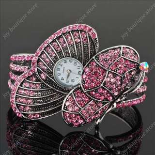 Pink Swarovski crystal butterfly jewelry fashion Wrist quartz watches 
