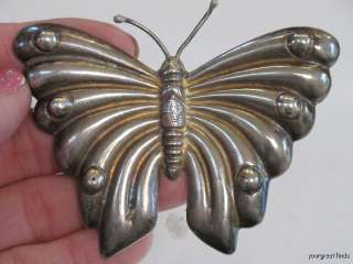   925 STERLING SILVER REPOUSSE BUTTERFLY PIN BROOCH EVER  