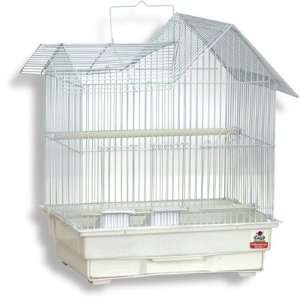  House Roof Bird Cage in White / Granite