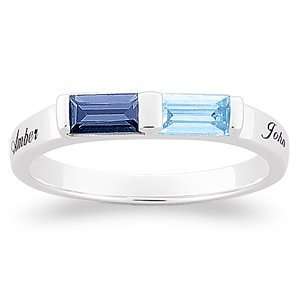    Sterling Silver Couples Name & Birthstone Slim Band Ring Jewelry