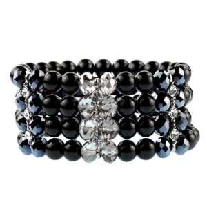  Black Jet Pearl Crystal Stretch Bracelet Fashion Jewelry 