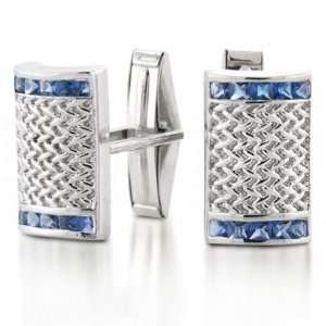 Bling Jewelry Sterling Silver Mesh Blue Topaz Color CZ Men Cufflinks
