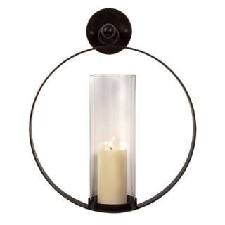 BLACK WROUGHT IRON CONTEMPORARY CIRCLE CANDLE SCONCE  