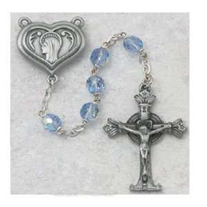  7MM BEAD GLASS AURORA BLUE AB OUR LADY OF LOURDES WATER 
