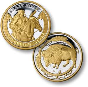 CRAZY HORSE CHIEF .999 SILVER GOLD CHALLENGE COIN  
