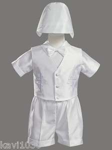 8470 Boy Christening Baptism Blessing Outfit Embroidered Cross 3M 6M 