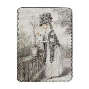  Lady on a Terrace Tending a Carnation Plant   iPad Cover 