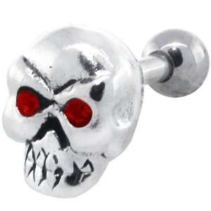   Red Eye Skull Sterling Silver Cartilage Piercing Earring Stud Jewelry