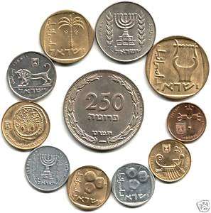   12 DIFF EXQUIS OLD ISRAEL COINS w RARE 250P HISTORIC HOLY LAND COINS