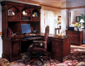 Mahogany L shaped Office Computer Desk with Hutch  