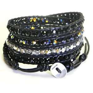  Chan Luu Black Crystal Mix Wrap Bracelet on Black Leather 