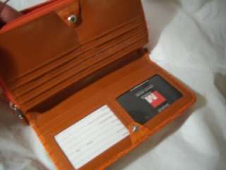 Orange Croco Wristlet Credit Card Leather Wallet  