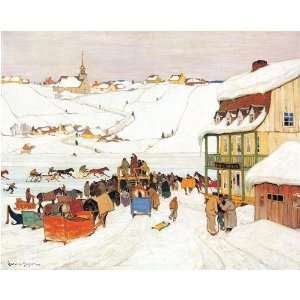  Horse Race In Winter   Canvas By Clarence Alphon Gagnon 