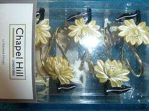   HILL CROSCILL IVORY FLORAL DECORATIVE SHOWER CURTAIN HOOKS,12 BOX, NEW