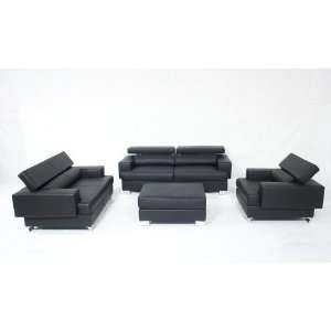    Black Leather Modern Living Room Furniture Sofa Set