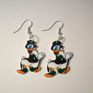 Donald Duck earringsdressed for st.pattys dayin his green tux,top hat 