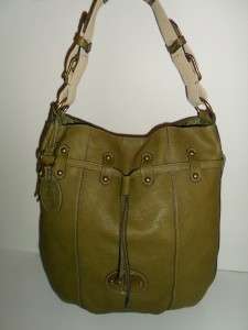   OLIVE GREEN Leather GRAYSON DRAWSTRING BUCKET Purse Bag $178.00  