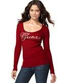    GUESS Sweater, Kayla Long Sleeve Scoopneck Rhinestone Logo 