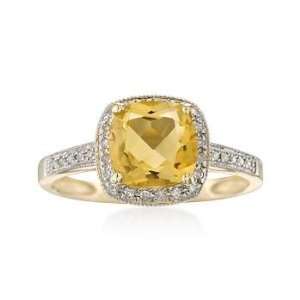  2.00 Carat Cushion Cut Citrine and Diamond Ring In 14kt 